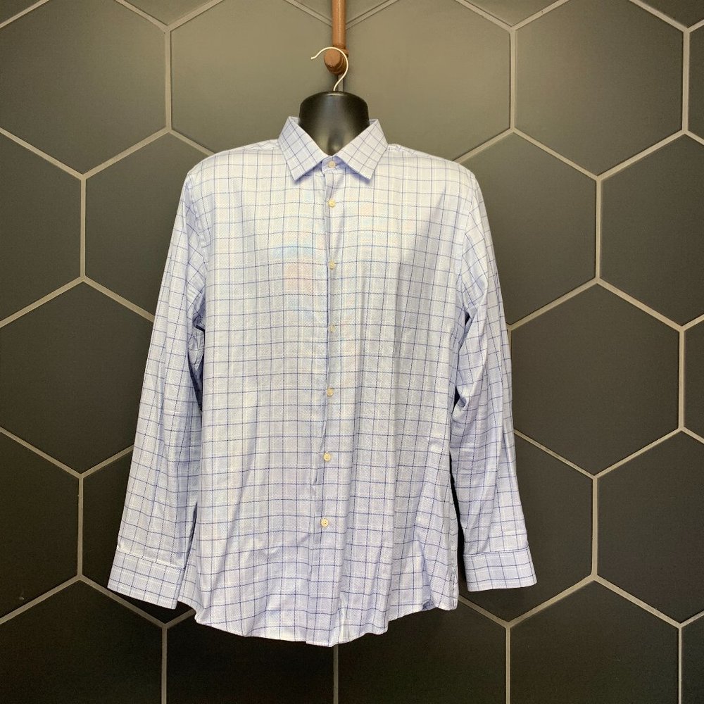 -Used! Mens Zara Checkered Light Blue Slim Fit Long Sleeve Button Up Size XL
